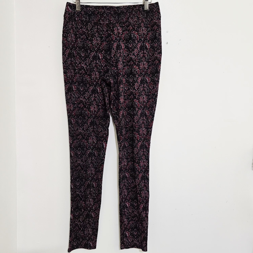 CATO size Small Dark Floral Pull On Casual Layering Leggings Black Red